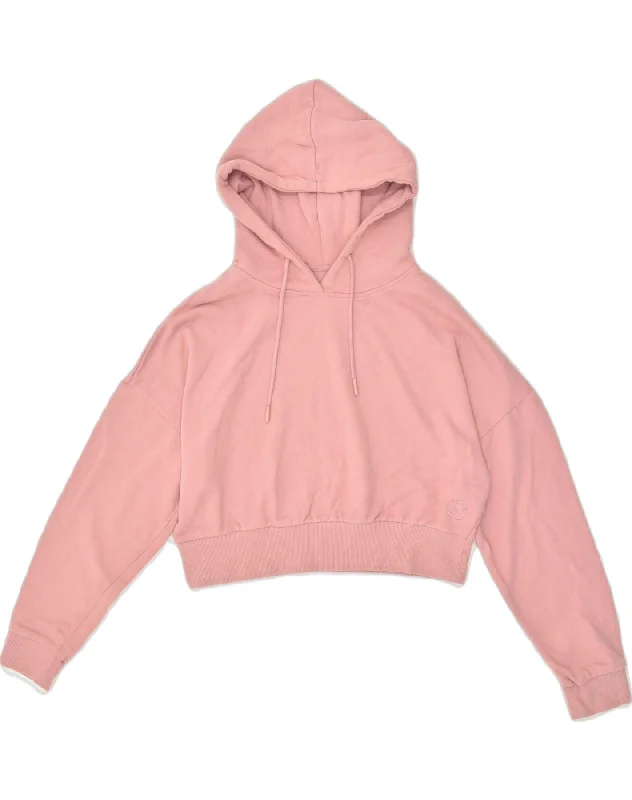 SUPERDRY Womens Crop Hoodie Jumper UK 14 Large Pink Cotton