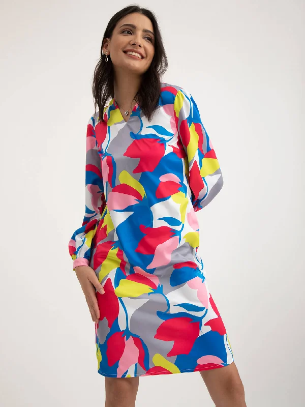 Abstract Floral Print Dress - Multicolour