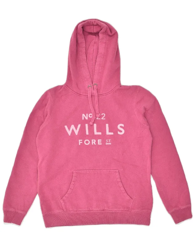 JACK WILLS Womens Graphic Hoodie Jumper UK 12 Medium Pink Cotton