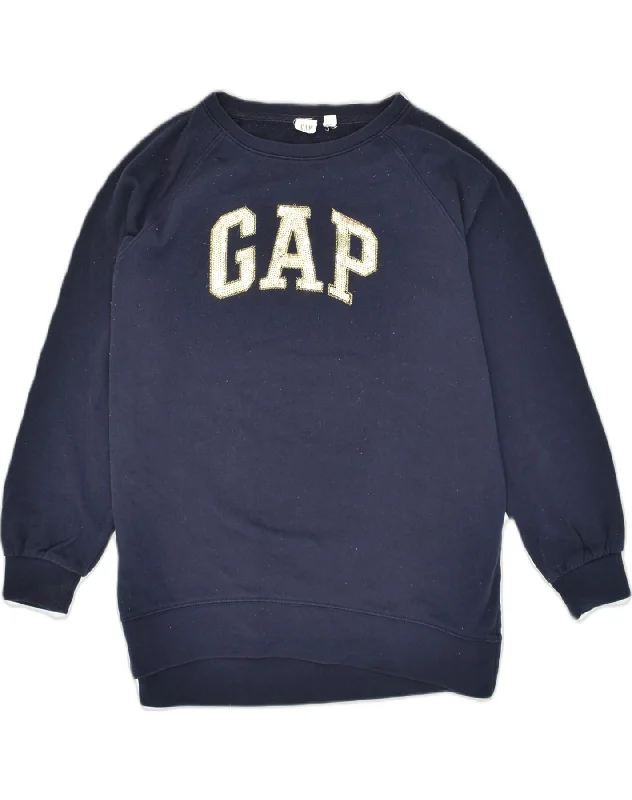 GAP Womens Longline Graphic Sweatshirt Jumper UK 6 XS Navy Blue Cotton