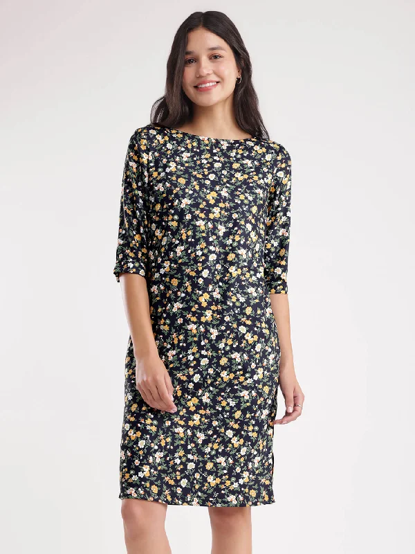 Floral Print Shift Dress - Multicolour