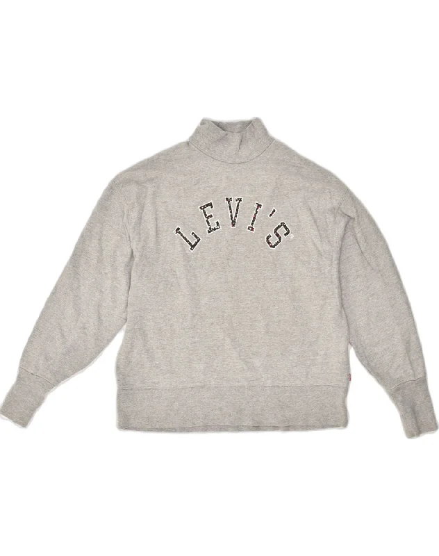 LEVI'S Womens Oversized Graphic Sweatshirt Jumper UK 10 Small Grey Cotton