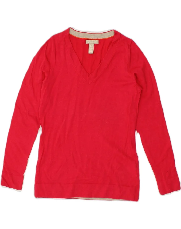 BANANA REPUBLIC Womens V-Neck Jumper Sweater UK 12 Medium Red Wool