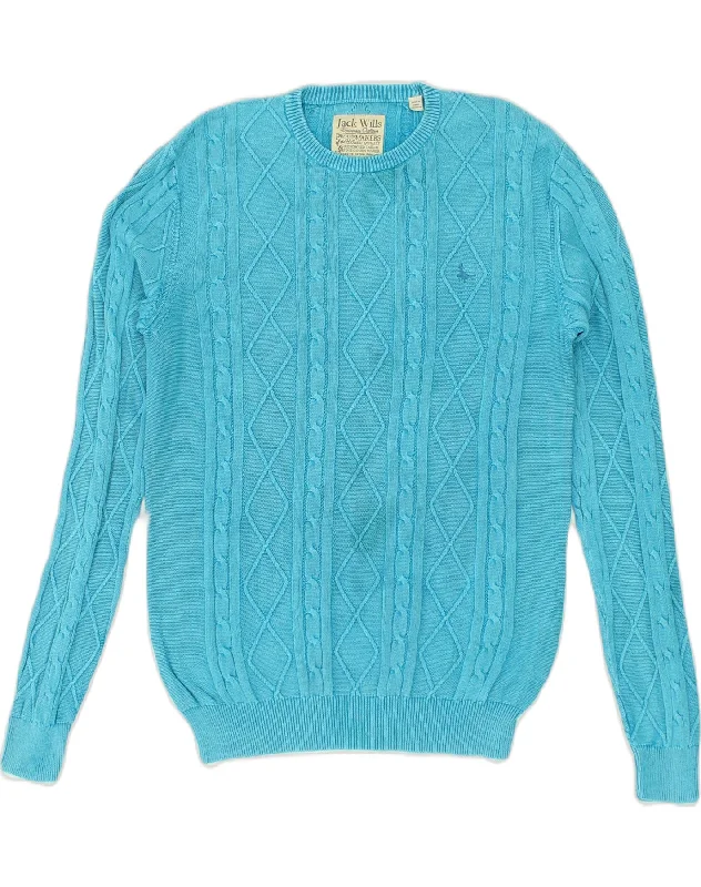 JACK WILLS Womens Crew Neck Jumper Sweater UK 14 Medium Turquoise Cotton