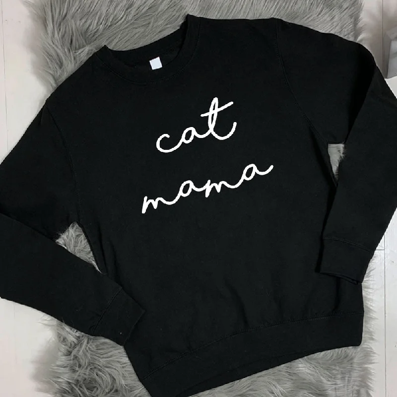 Cat Mama Retro Script Black Sweatshirt