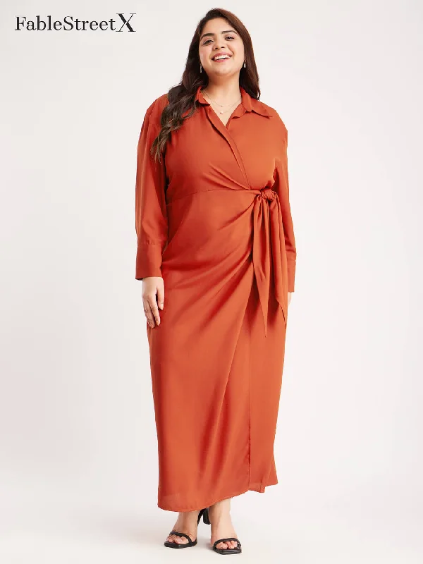 Solid Maxi Wrap Dress - Rust