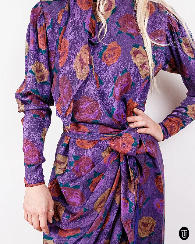 Late 1970s Ungaro Draped Silk Dress S