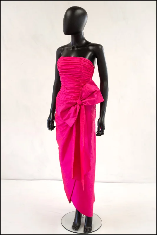 Vintage 1980s Pink Silk Bow Dress