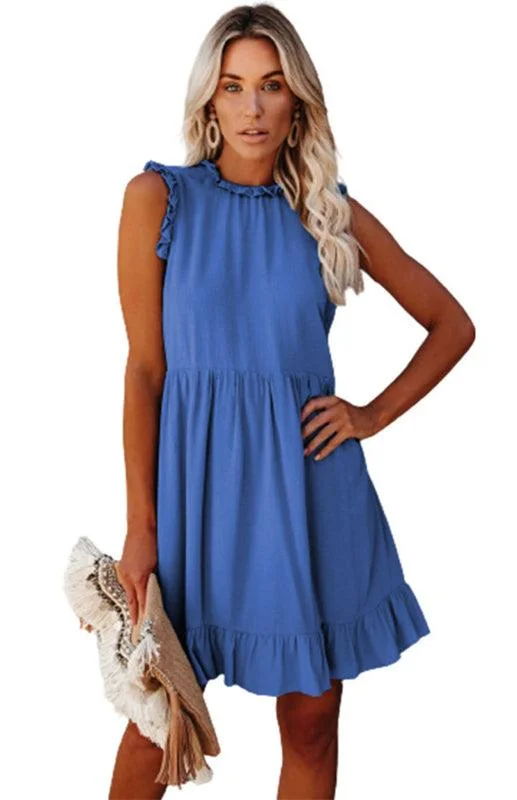 Sleeveless Halter Neck Ruffle Dress