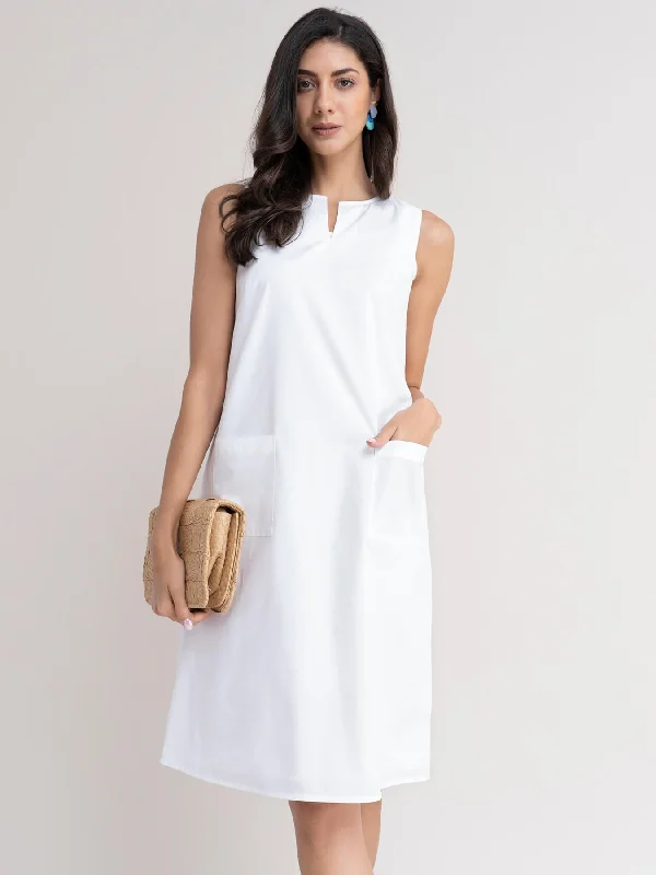 Cotton A Line Dress - White