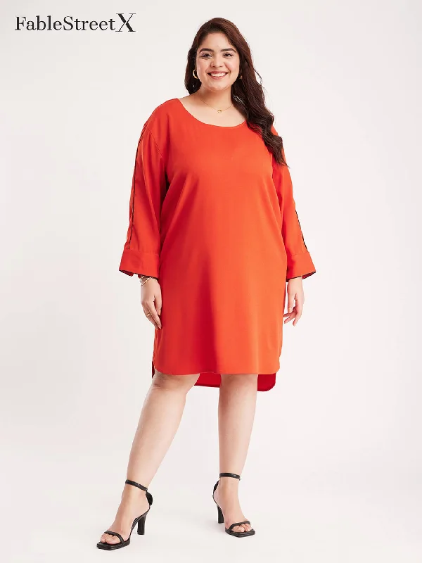 Drop Shoulder Shift Dress - Rust