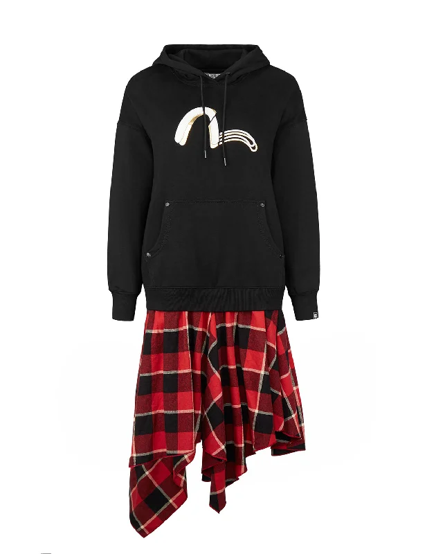 Hoodie and Check Plaid Skirt One-Piece