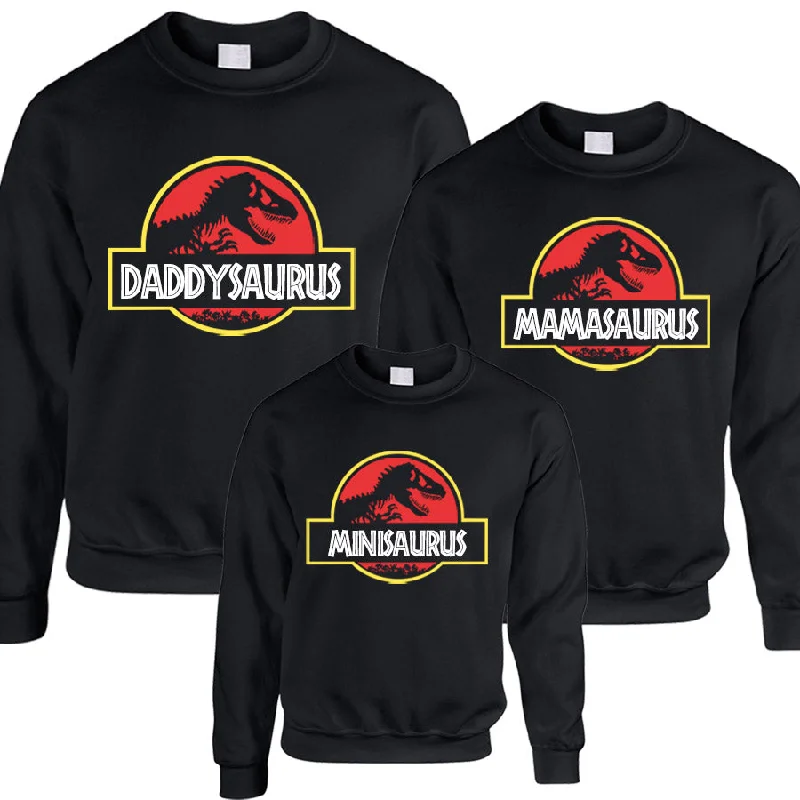 Jurassic Daddy, Mama & Mini-Saurus Matching Black Sweatshirts