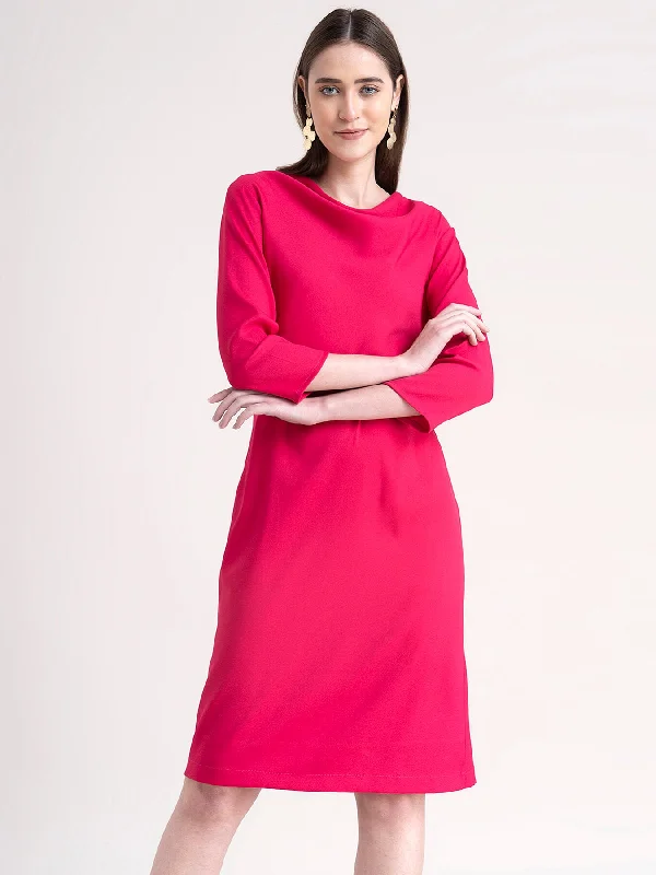 Cowl Neck Shift Dress - Fuchsia