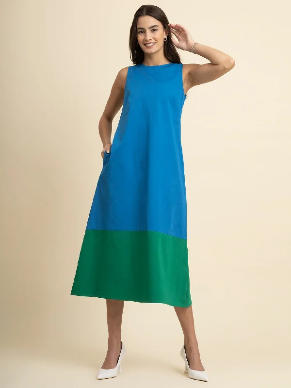 Colour Block Dress - Blue and Green