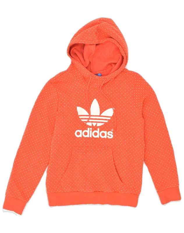 ADIDAS Womens Graphic Hoodie Jumper UK 12 Medium Red Spotted Cotton