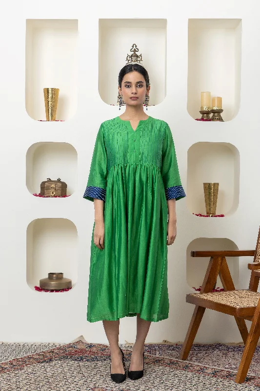 Bottle green chanderi dress