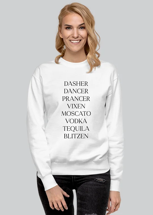 Calling All Reindeer Names Womens Crewneck Sweatshirt White