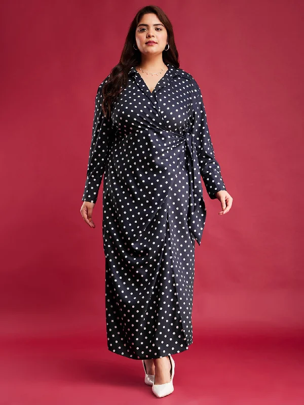 Polka Dot Maxi Dress - Navy Blue And White