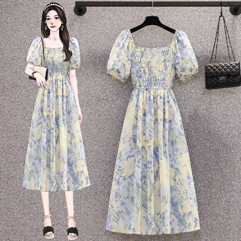 Plus Size Korean Square Neck Floral Dress