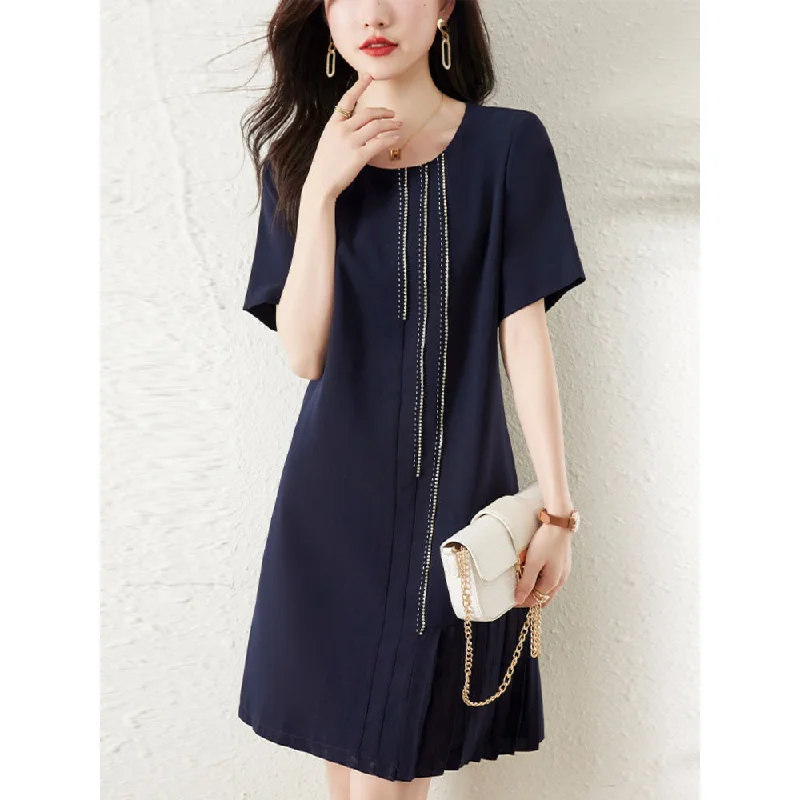 Plus Size Pleat Navy Blue Dress