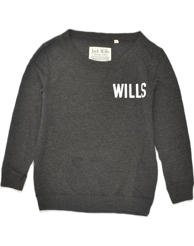 JACK WILLS Womens Loose Fit Graphic Sweatshirt Jumper UK 10 Small  Black