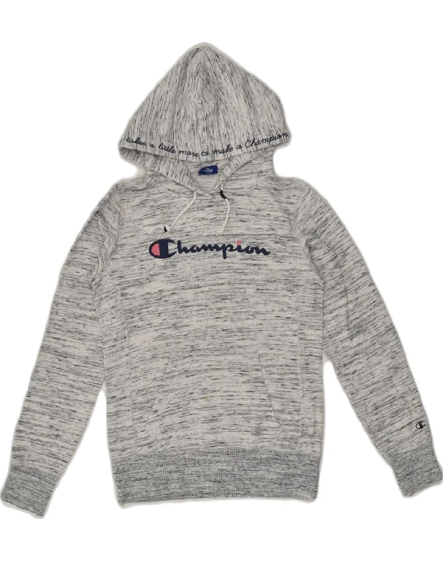 CHAMPION Womens Graphic Hoodie Jumper UK 8 Small Grey Polyester