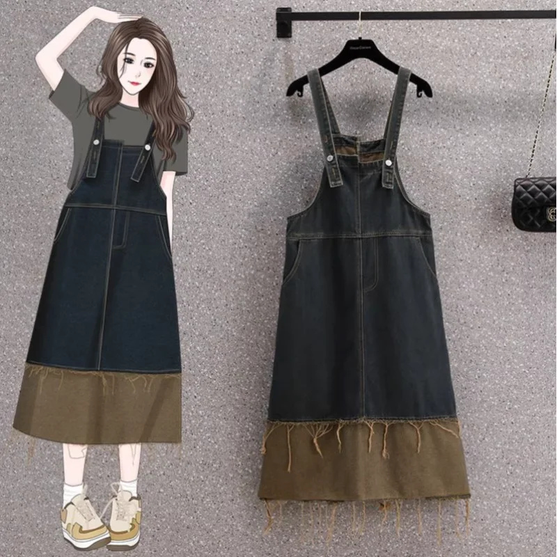 Plus Size Denim Dungaree Dress