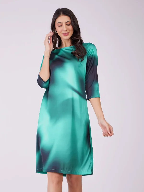 Stretch Satin Ombre Dress - Green