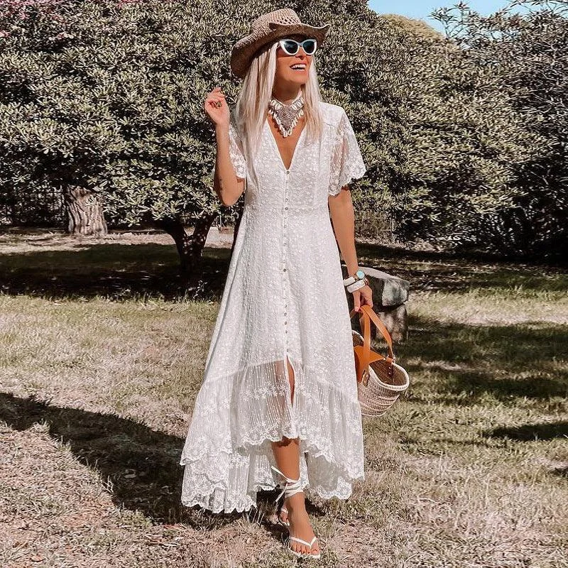 Women's  V-Neck Lace Maxi Dress