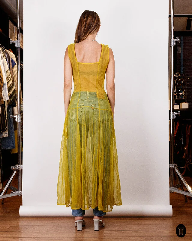 2000s Yohji Yamamoto Sheer Yellow Maxi Dress S/M