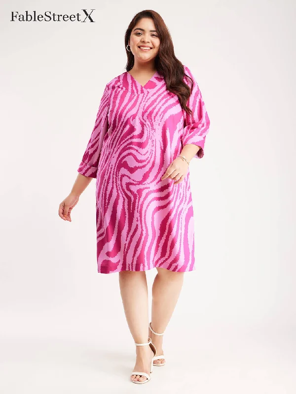 Animal Print Shift Dress - Pink