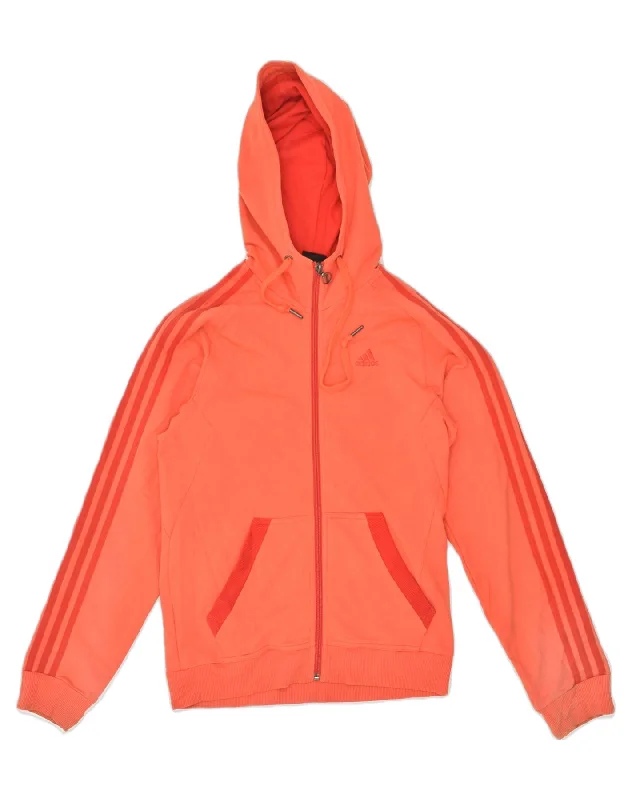 ADIDAS Womens Zip Hoodie Sweater UK 6 XS Orange Cotton