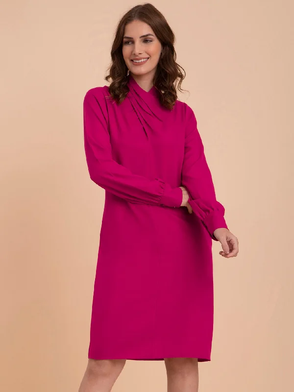 Halter Neck Shift Dress - Fuchsia