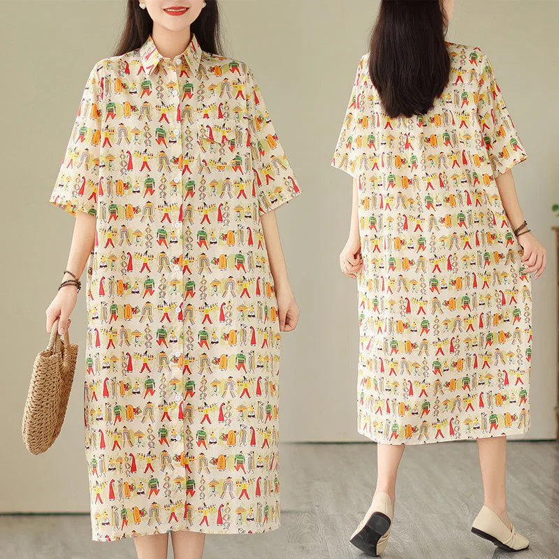 Plus Size Cute Vintage Pattern Shirt Dress