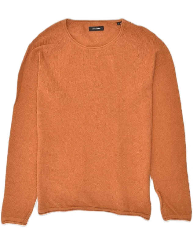 JACK & JONES Womens Crew Neck Jumper Sweater UK 16 Large Orange Cotton