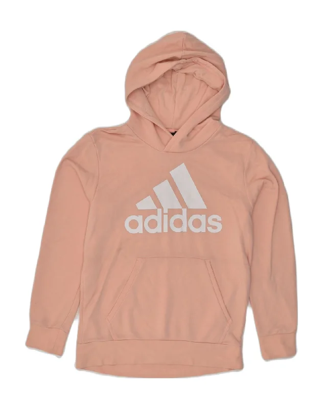 ADIDAS Womens Graphic Hoodie Jumper UK 14 Medium Pink Cotton