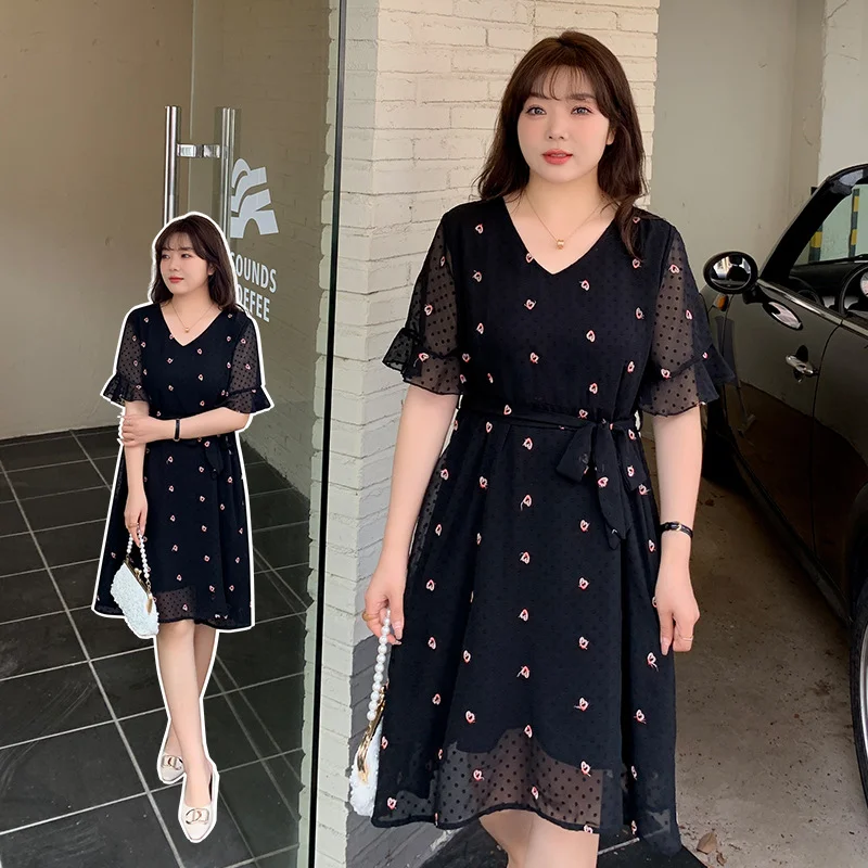 (2XL-7XL) Plus Size Hearts Chiffon Dots Dress