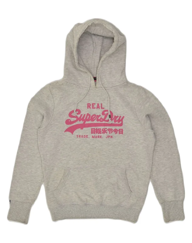 SUPERDRY Womens Graphic Hoodie Jumper UK 10 Small Grey Cotton