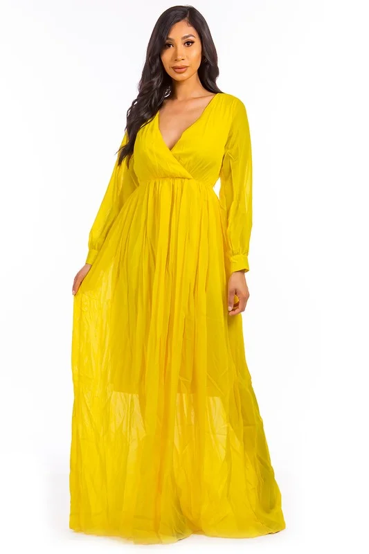 SEXY LONGSLEEVE MAXI DRESS YELLOW