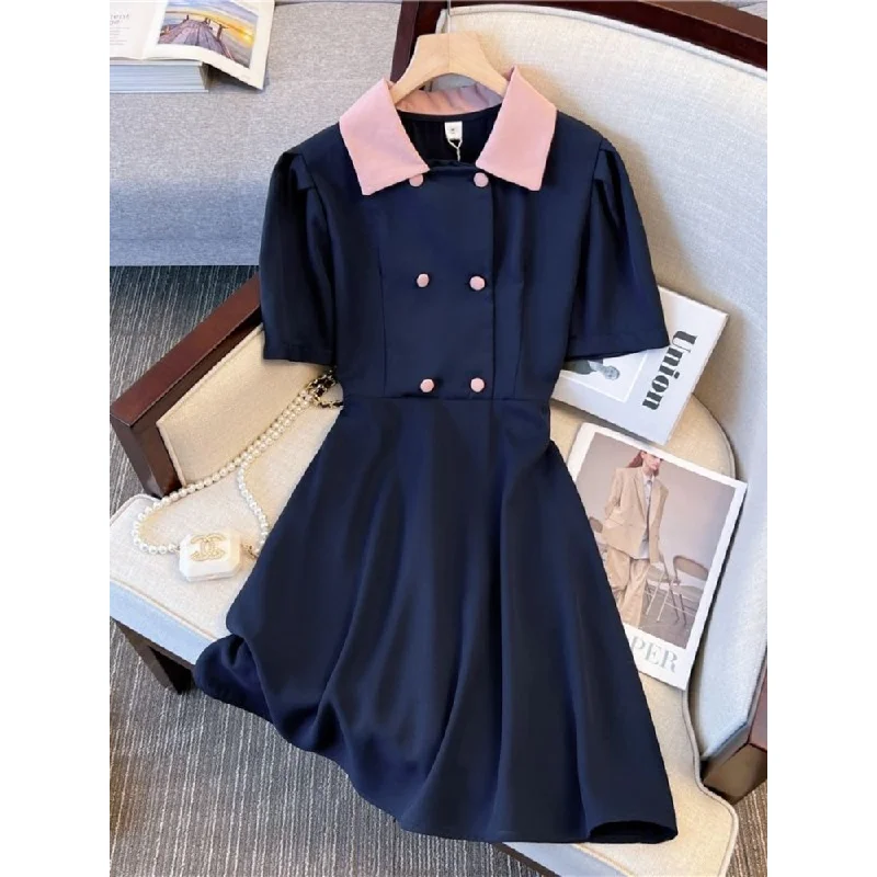 Plus Size Korean Square Neck Button Dress