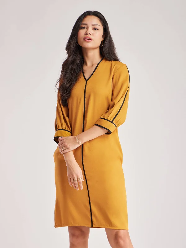 Colour Block Dress - Mustard And Black