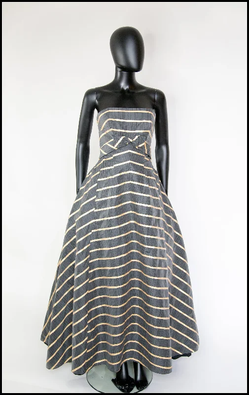 Vintage 1950s Grey Gold Stripe Gown