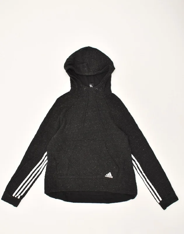 ADIDAS Womens Hoodie Jumper UK 12/14 Medium Black Flecked Cotton