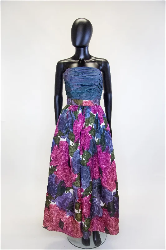 Vintage 1950s Floral Taffeta Gown