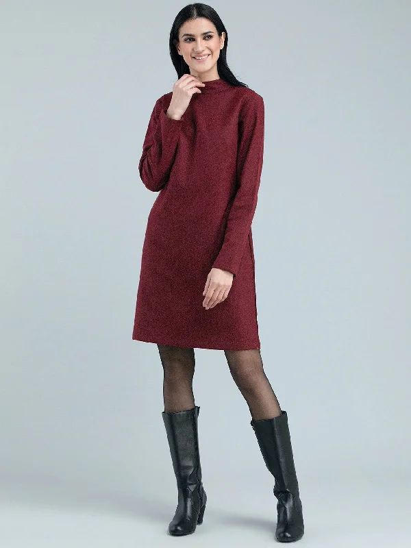 Tweed Collared Shift Dress - Red