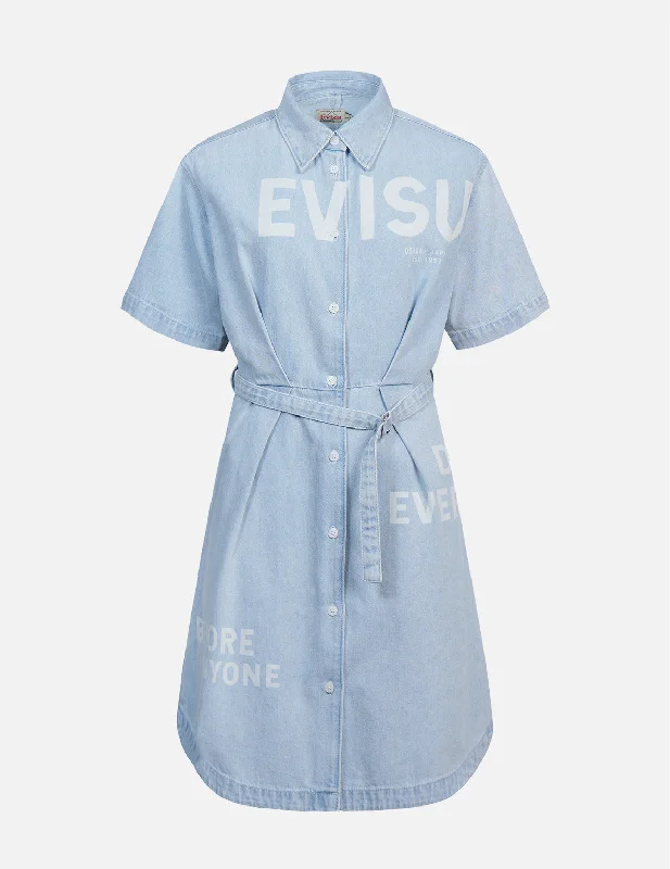 Logo Discharged Print Denim Shirt Dress