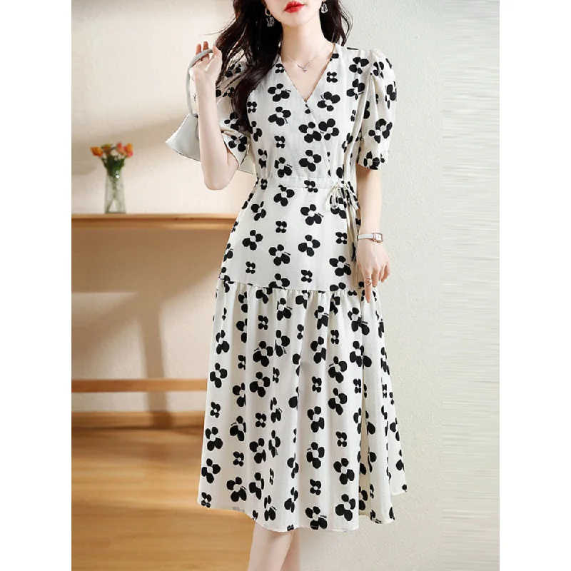 Plus Size White Floral Wrap Midi Dress