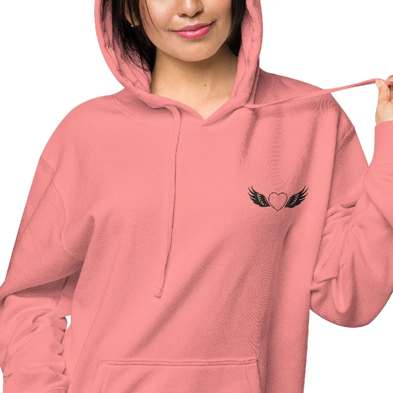 Heart and Wings Design Unisex Pigment-Dyed Hoodie