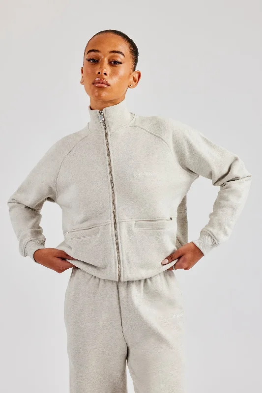 Funnel Neck Zip Through Sweat - Ash Grey